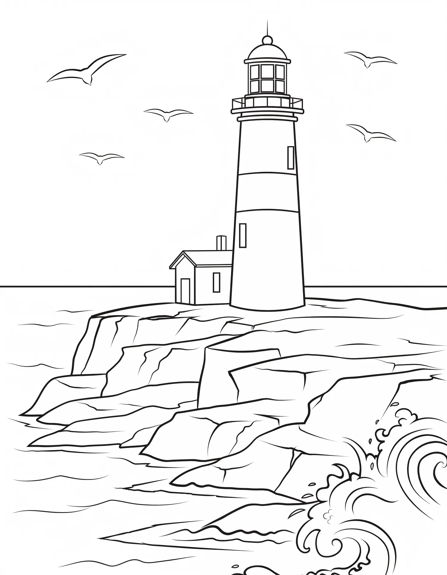 Phare sur Falaise Rocheuse — Coloriage architecture à imprimer gratuitement